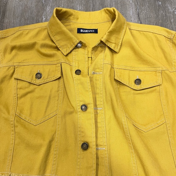 Street wear mustard yellow, cropped jean jacket - Picture 3 of 8